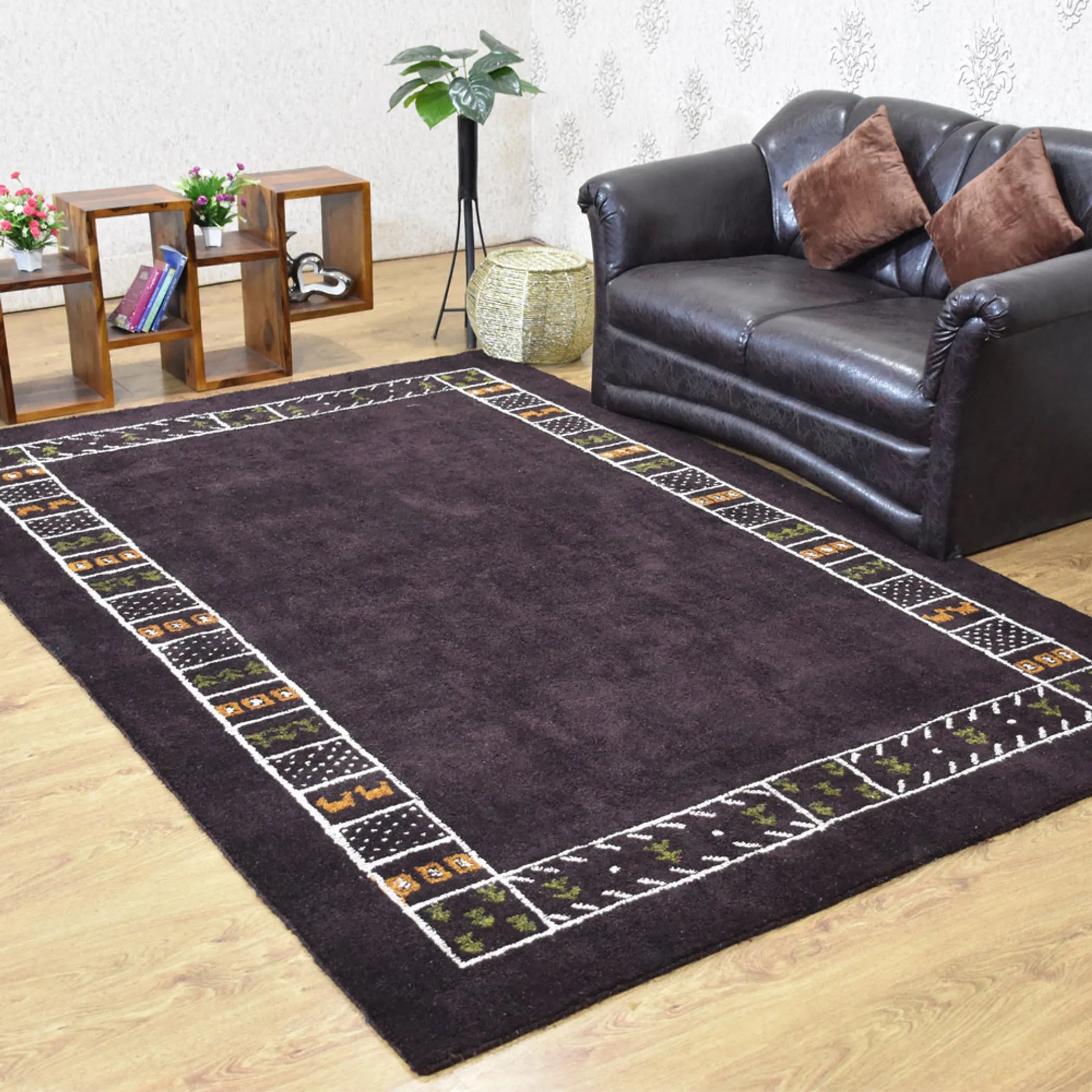 Rugsotic Carpets Hand Knotted Loom Silk Mix Area Rug Contemporary