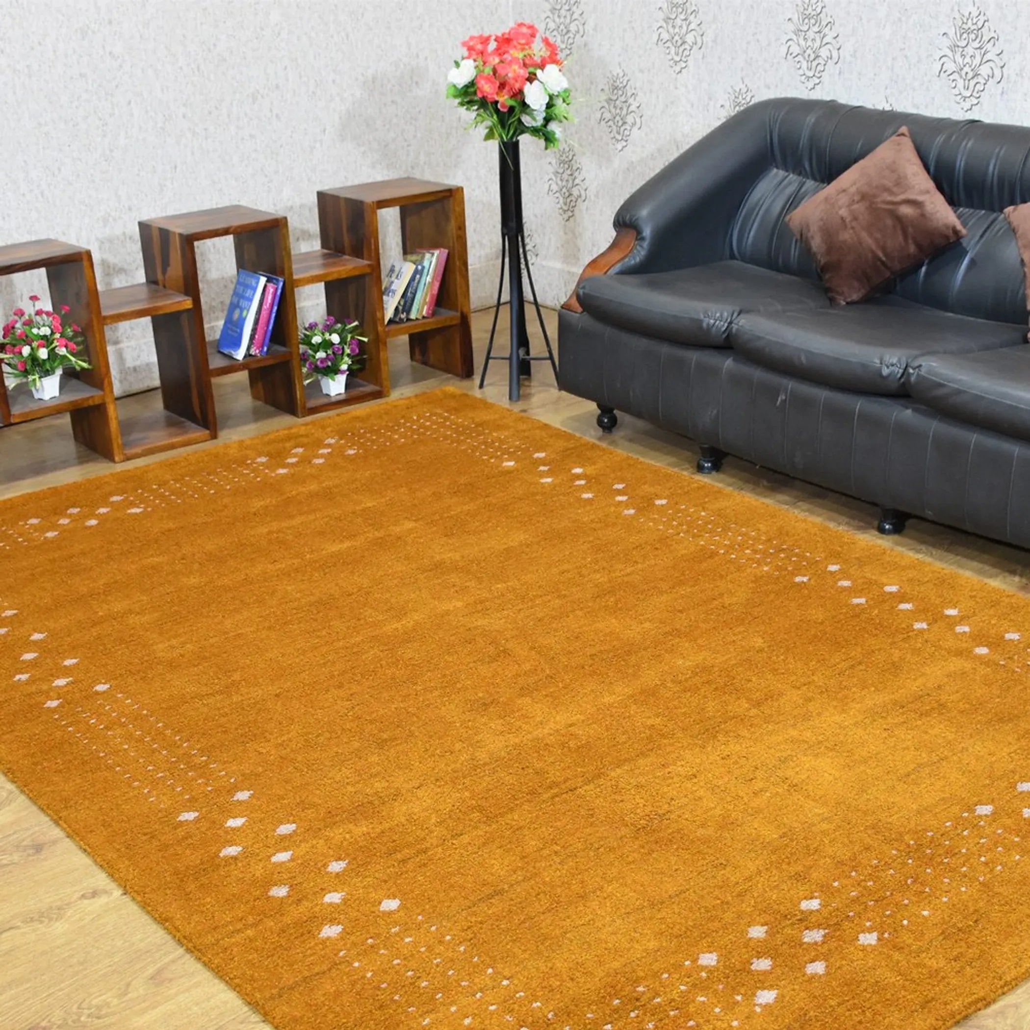 Rugsotic Carpets Hand Knotted Loom Silk Mix Area Rug Contemporary