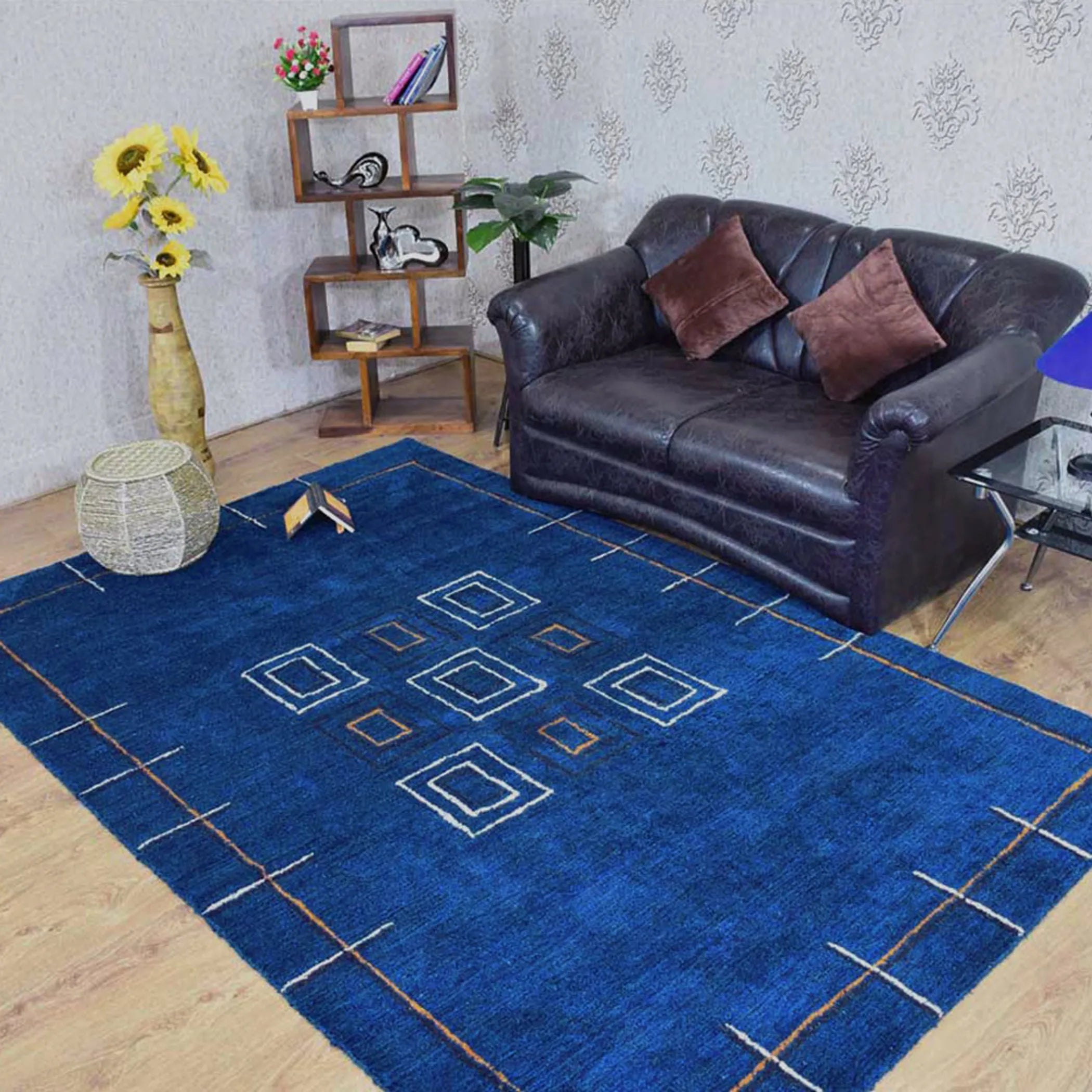 Rugsotic Carpets Hand Knotted Loom Silk Mix Area Rug Contemporary