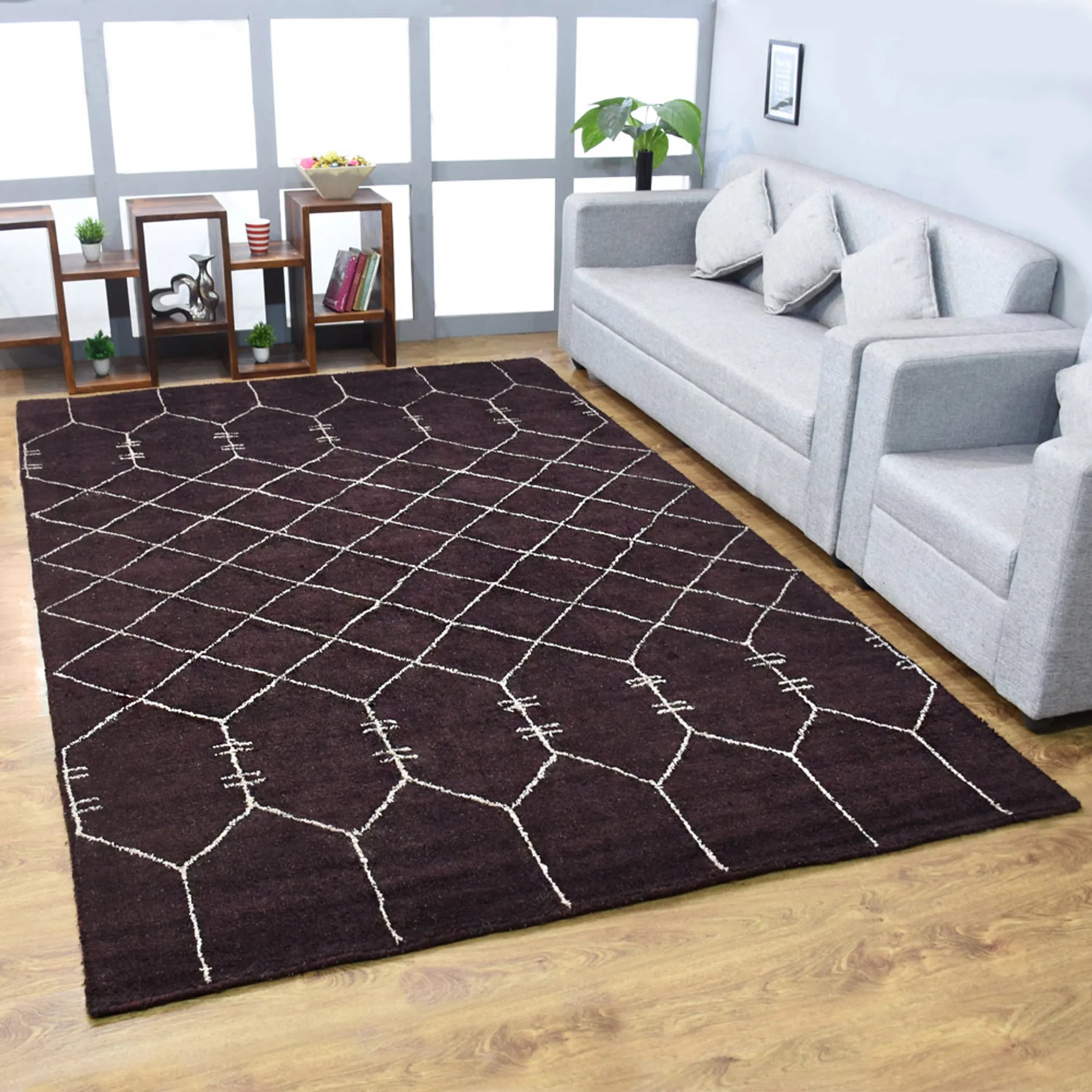 Rugsotic Carpets Hand Knotted Loom Silk Mix Area Rug Contemporary