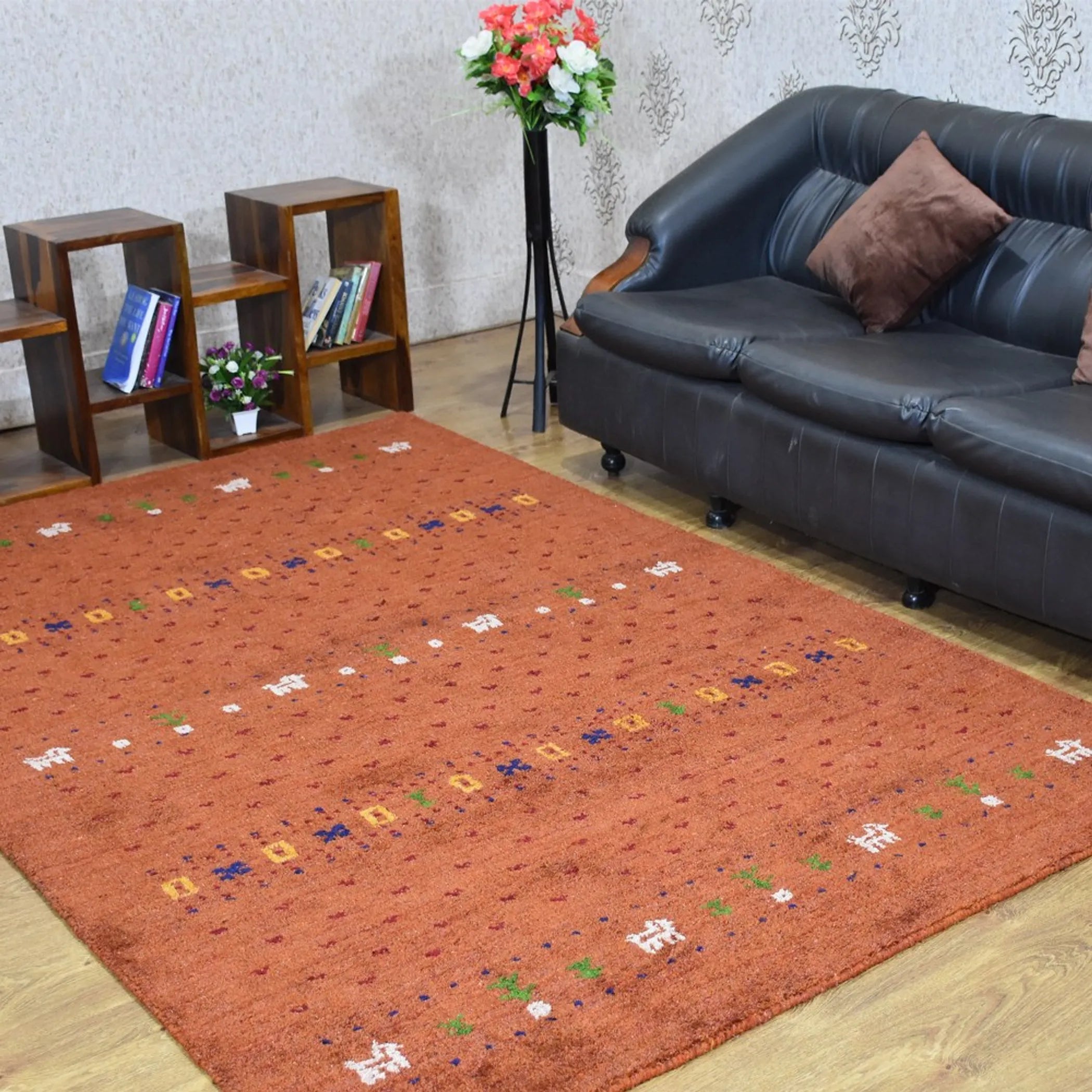 Rugsotic Carpets Hand Knotted Loom Silk Mix Area Rug Contemporary