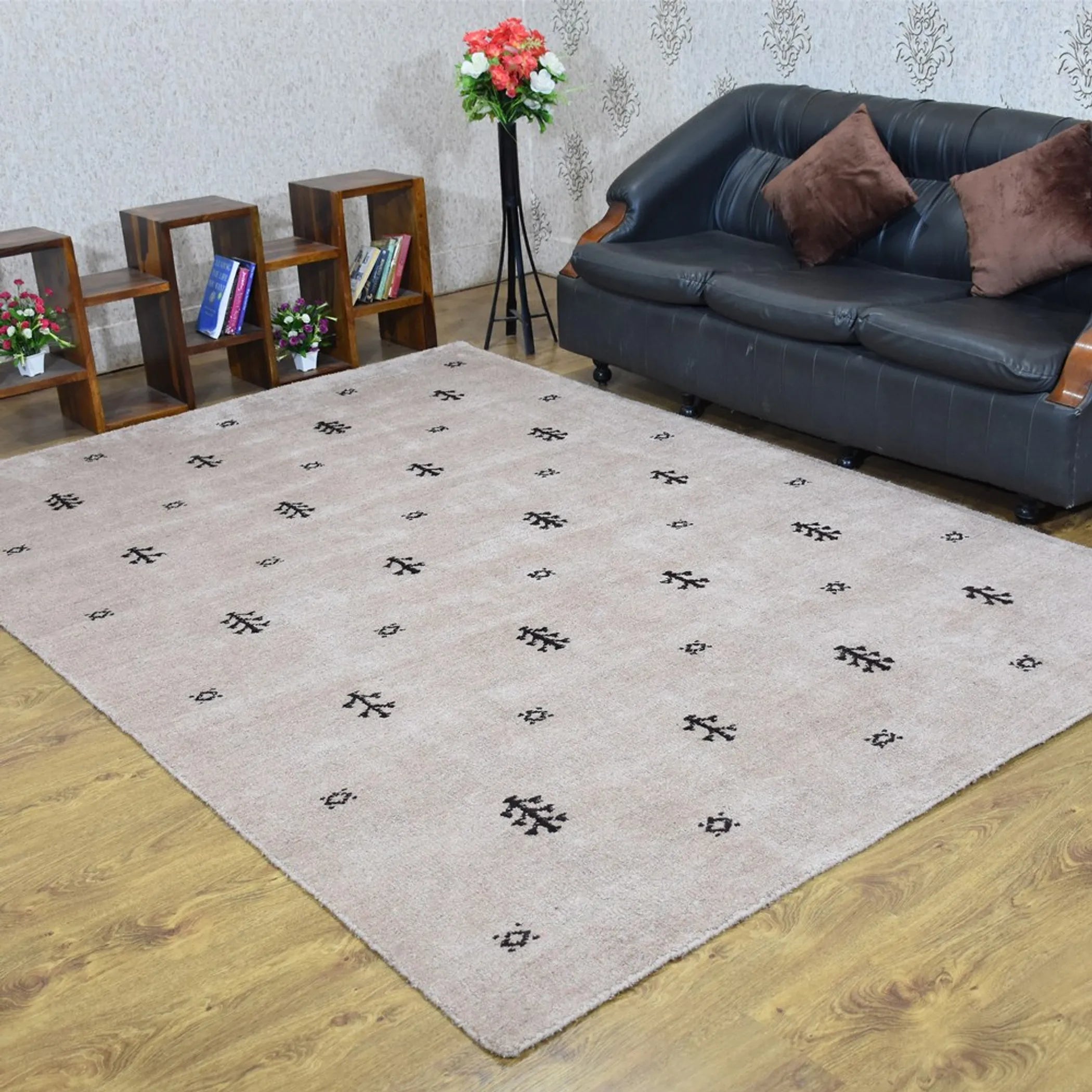 Rugsotic Carpets Hand Knotted Loom Silk Mix Area Rug Contemporary