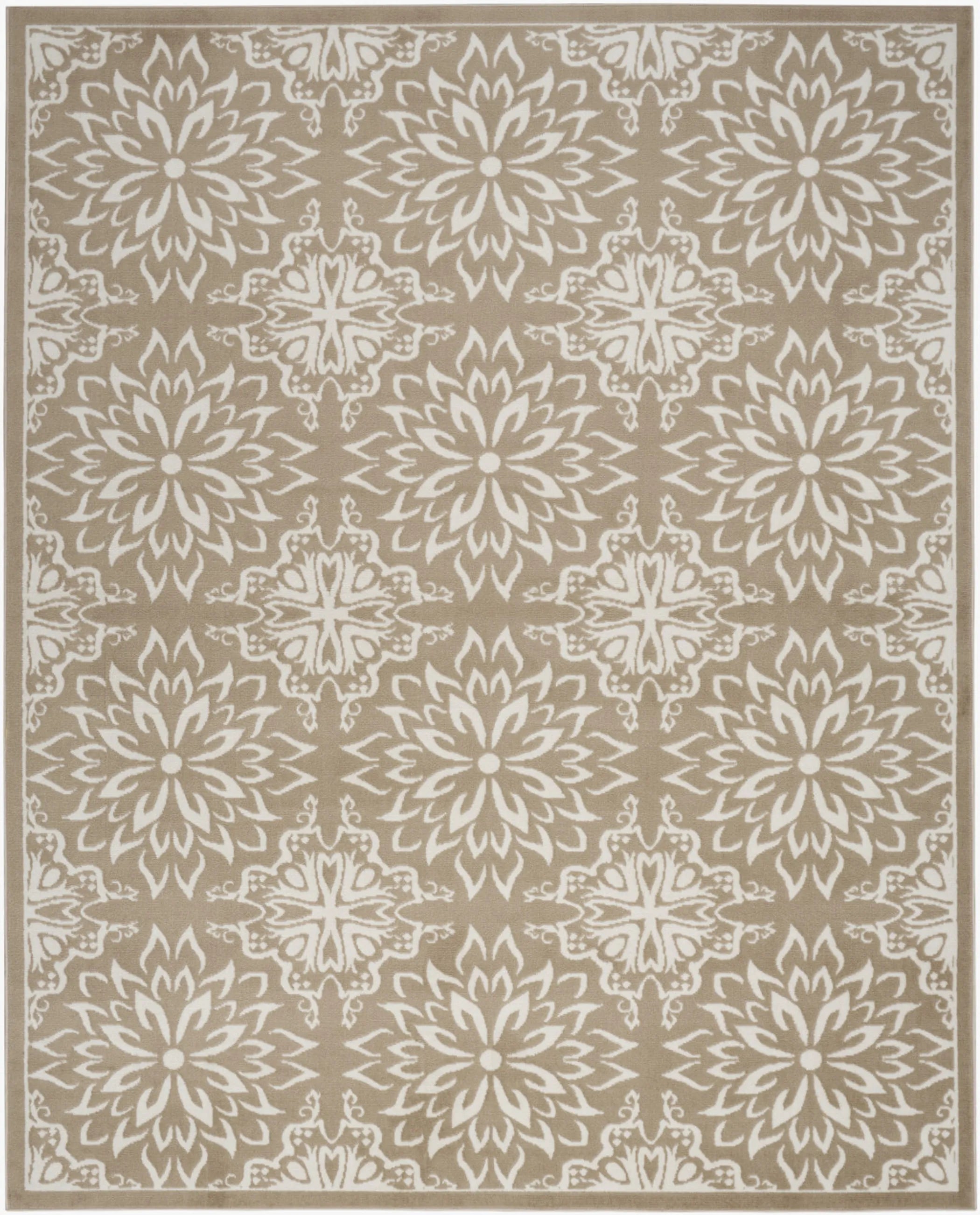 7' X 10' Taupe and Ivory Floral Non Skid Area Rug