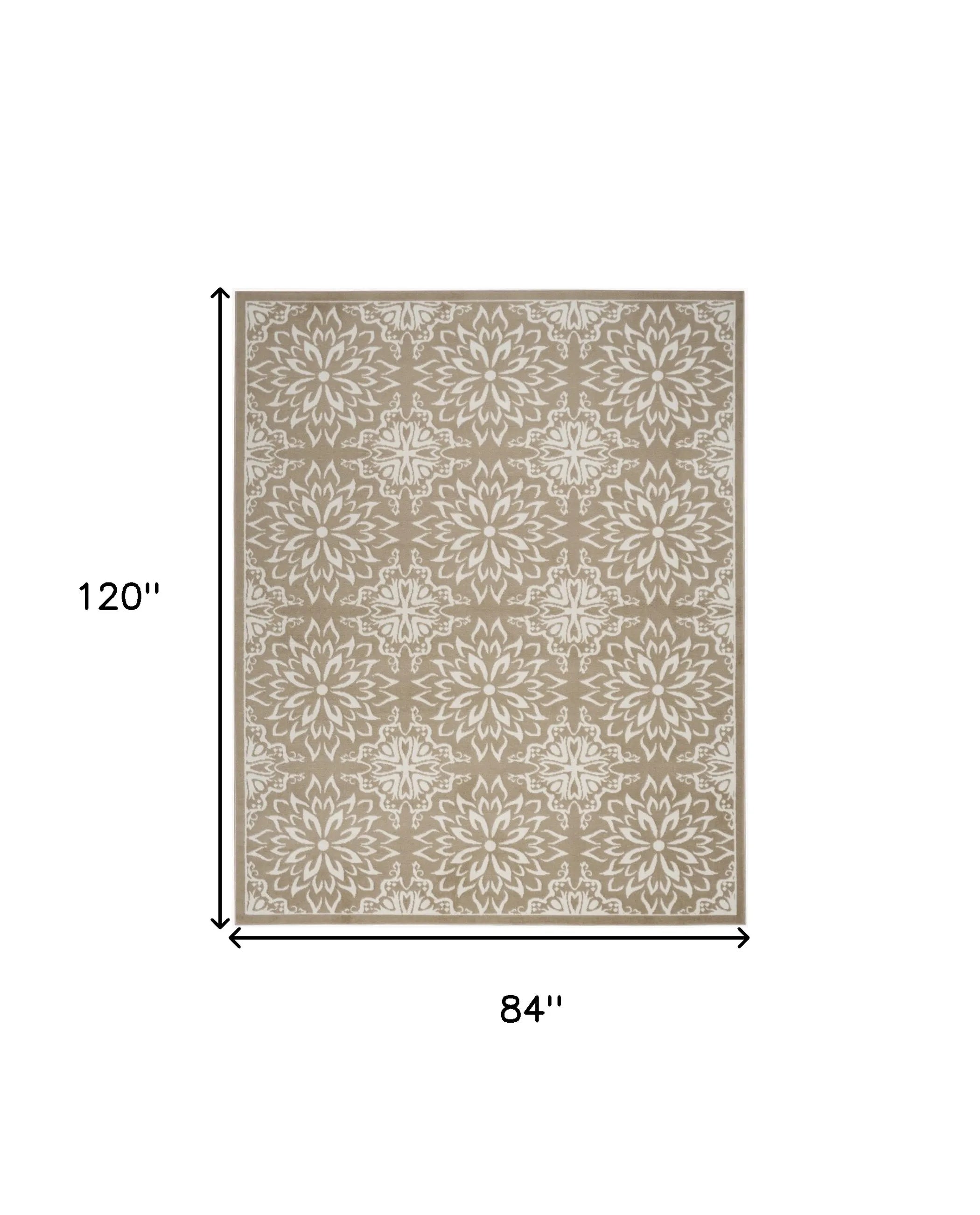 7' X 10' Taupe and Ivory Floral Non Skid Area Rug
