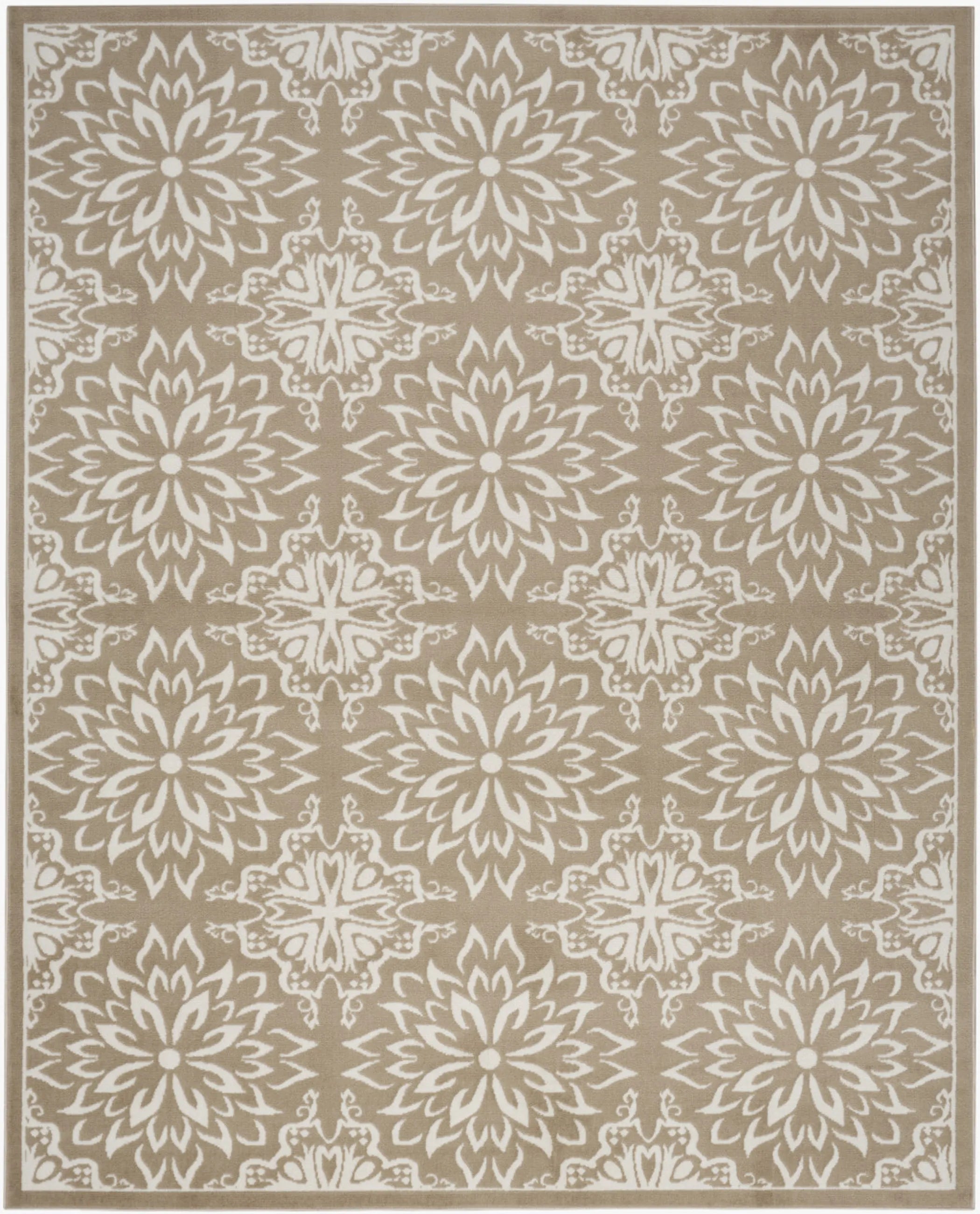 7' X 10' Taupe and Ivory Floral Non Skid Area Rug