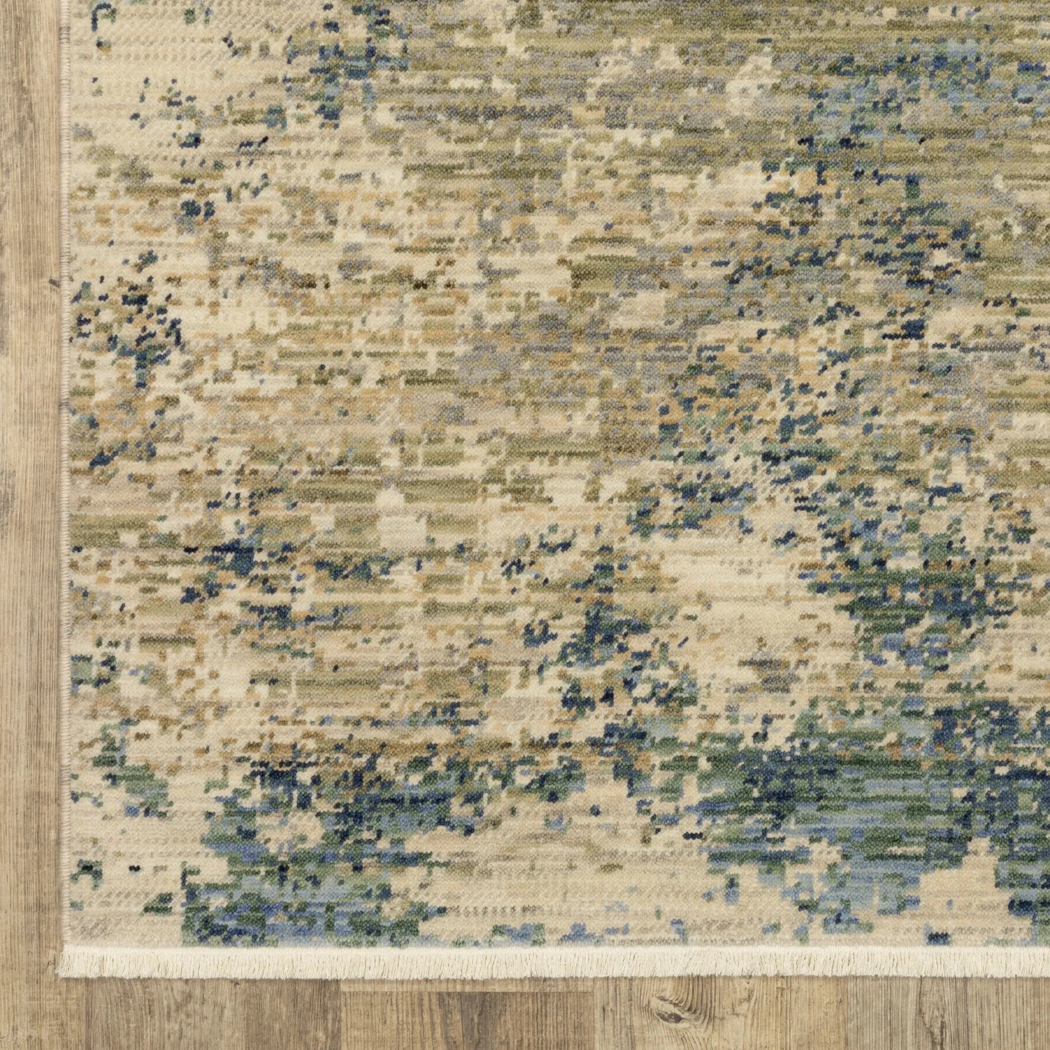 12' Beige And Blue Abstract Runner Rug With Fringe