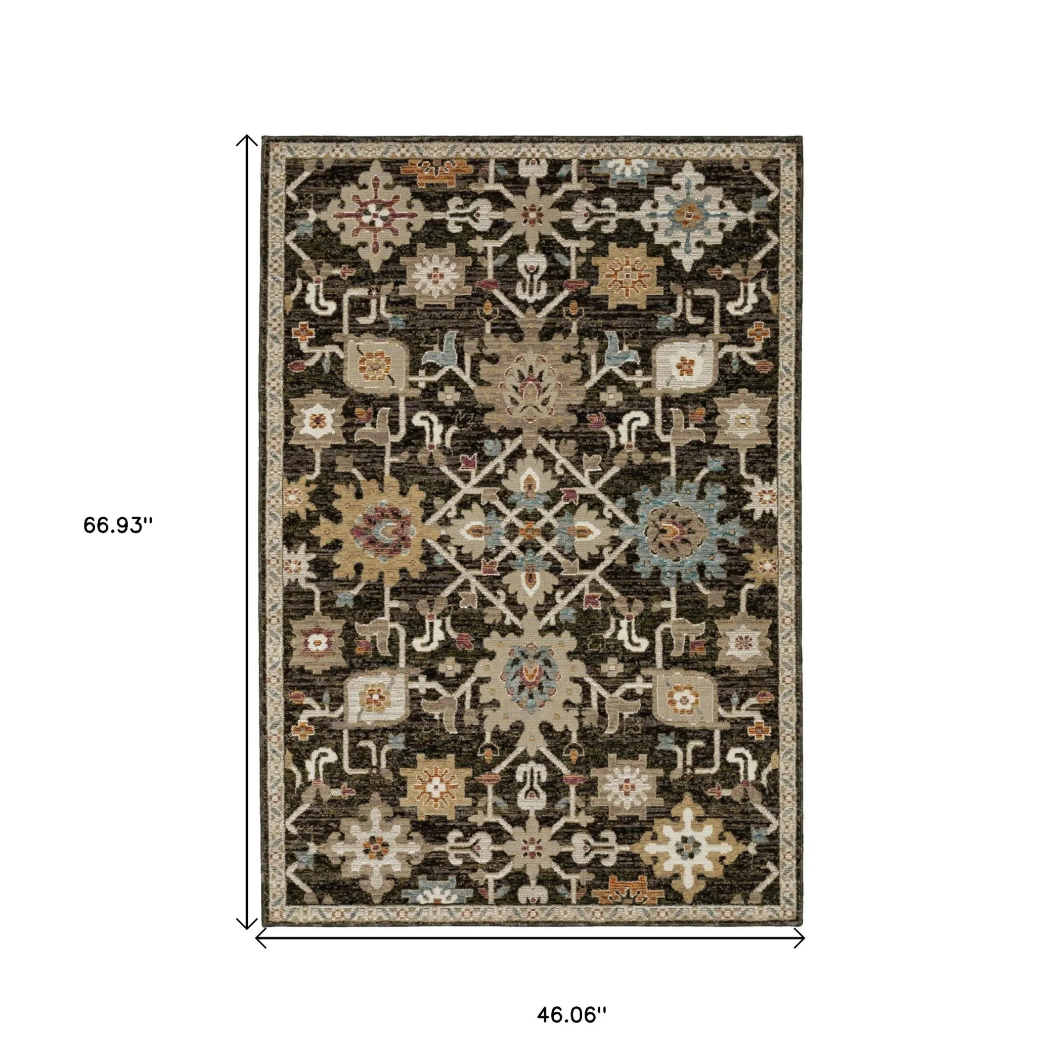 3' X 5' Brown Black And Tan Oriental Area Rug